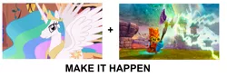 Size: 1454x496 | Tagged: crossover, double trouble, exploitable meme, make it happen, meme, princess celestia, safe, skylanders