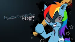 Size: 1920x1080 | Tagged: artist:zipomon, baseball bat, blood, derpibooru import, grimdark, rainbow dash, solo, wallpaper