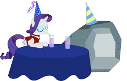 Size: 3885x2480 | Tagged: artist:fuzzywuff, cargo ship, derpibooru import, drink, eyes closed, hat, party, party hat, raritom, rarity, rockcon, safe, shipping, simple background, straw, table, tom, transparent background, vector