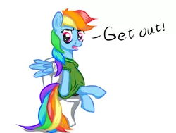 Size: 1098x828 | Tagged: artist:jammaren, bandage, but why, dead source, derpibooru import, get out, rainbow dash, safe, solo, toilet