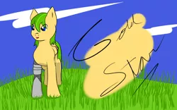 Size: 1152x720 | Tagged: safe, artist:jay-hyena, derpibooru import, oc, oc:gold star, unofficial characters only, cyborg, amputee, prosthetic limb, prosthetics, solo