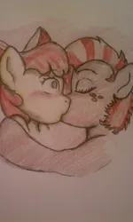 Size: 768x1280 | Tagged: apple bloom, appleseed, artist:bronybeforepony, babs seed, dead source, derpibooru import, female, incest, kissing, lesbian, safe, shipping
