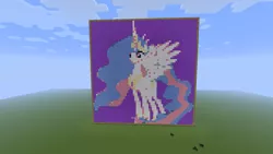 Size: 1600x900 | Tagged: safe, derpibooru import, princess celestia, alicorn, pony, game screencap, minecraft, minecraft pixel art, pixel art