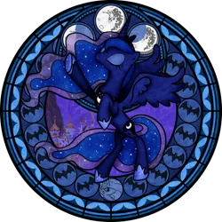 Size: 894x894 | Tagged: artist:akili-amethyst, bat, derpibooru import, dive to the heart, kingdom hearts, moon, princess luna, safe, stained glass