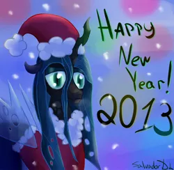 Size: 2280x2224 | Tagged: safe, artist:salvador-dl, derpibooru import, queen chrysalis, 2013, happy new year, hat, new year, solo