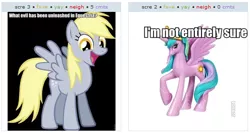 Size: 526x280 | Tagged: safe, derpibooru import, derpy hooves, princess celestia, pegasus, pony, exploitable meme, female, juxtaposition, juxtaposition win, mare, meta, ultima ix, underp