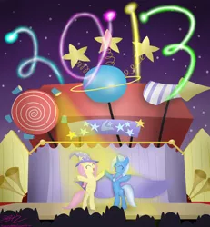 Size: 1800x1950 | Tagged: 2013, artist:mikoruthehedgehog, derpibooru import, female, fluttershy, lesbian, new year, safe, shipping, trixie, trixieshy