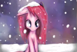 Size: 3000x2000 | Tagged: artist:strabarybrick, derpibooru import, pinkamena diane pie, pinkie pie, safe, snow, snowfall, solo