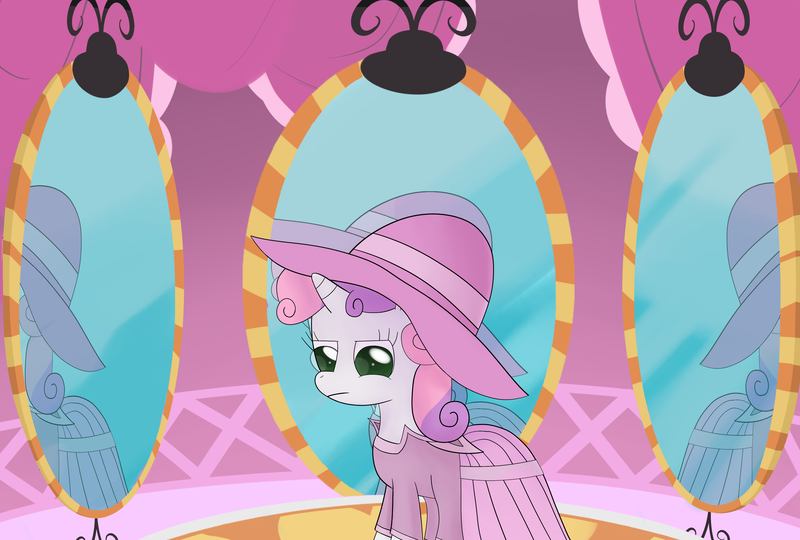 Size: 4000x2700 | Tagged: artist:wadusher0, clothes, derpibooru import, dress, hat, safe, sweetie belle