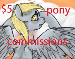 Size: 727x567 | Tagged: safe, artist:colorlesscupcake, derpibooru import, derpy hooves, pegasus, pony, commission, commission info, female, mare, solo