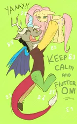 Size: 500x800 | Tagged: source needed, safe, artist:keterok, derpibooru import, discord, fluttershy, keep calm and flutter on, discoshy, female, male, shipping, straight