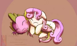 Size: 2000x1193 | Tagged: safe, artist:amura-of-jupiter, derpibooru import, spike, sweetie belle, cute, female, male, shipping, sleeping, snuggling, spikebelle, straight