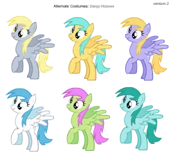 Size: 3200x3000 | Tagged: safe, artist:pika-robo, derpibooru import, cloud kicker, derpy hooves, lightning bolt, merry may, spring melody, sprinkle medley, sunshower raindrops, white lightning, pegasus, pony, alternate costumes, background pony, female, mare, palette swap, recolor, scrunchy face, simple background, transparent background