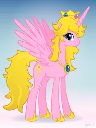 Size: 960x1280 | Tagged: safe, artist:syoee b, derpibooru import, ponified, alicorn, pony, princess peach, solo, super mario bros.