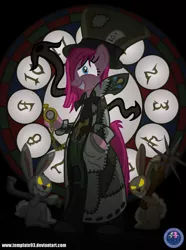 Size: 3456x4649 | Tagged: semi-grimdark, artist:template93, derpibooru import, pinkie pie, pony, alice in wonderland, bipedal, clothes, crossover, hat, mad hatter, parody, pinkamena diane pie, solo