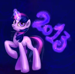 Size: 1210x1200 | Tagged: 2013, artist:nyarmarr, derpibooru import, happy new year, magic, safe, solo, twilight sparkle