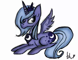 Size: 516x400 | Tagged: safe, artist:blup-chan, derpibooru import, princess luna, prone, s1 luna, simple background, solo, white background