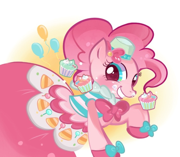 Size: 729x633 | Tagged: artist:kiisuke, clothes, cupcake, dress, gala, pinkie pie, pixiv, safe, solo