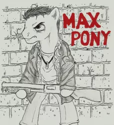 Size: 1068x1164 | Tagged: safe, artist:joelashimself, derpibooru import, ponified, crossover, gun, max payne, monochrome, shotgun, sketch, traditional art, weapon