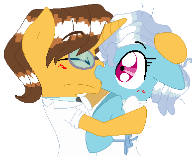 Size: 392x313 | Tagged: artist:artflicker, blushing, derpibooru import, doctor horse, doctor stable, eyes closed, female, floppy ears, glasses, hug, kissing, male, safe, screw loose, shipping, simple background, stableloose, straight, transparent background
