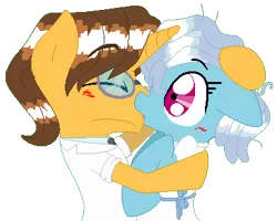 Size: 392x313 | Tagged: artist:artflicker, blushing, derpibooru import, doctor horse, doctor stable, eyes closed, female, floppy ears, glasses, hug, kissing, male, safe, screw loose, shipping, simple background, stableloose, straight, transparent background