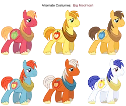 Size: 3700x3100 | Tagged: safe, artist:dey-chan, artist:pika-robo, derpibooru import, barnacle, big macintosh, braeburn, caramel, chief, wigwam, earth pony, pony, alternate costumes, g1, g1 to g4, g4, generation leap, male, palette swap, recolor, simple background, stallion, transparent background, vector