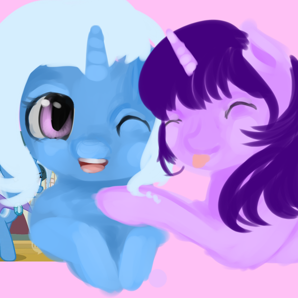 Size: 800x800 | Tagged: artist:marinakirby, derpibooru import, happy, safe, smiling, trixie, twilight sparkle