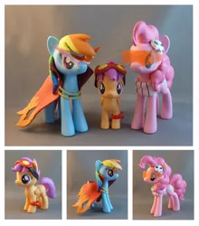 Size: 836x950 | Tagged: artist:krowzivitch, clothes, cosplay, craft, crossover, custom, derpibooru import, irl, kamina, photo, pinkie pie, rainbow dash, safe, scootaloo, sculpture, simon, tengen toppa gurren lagann, yoko littner