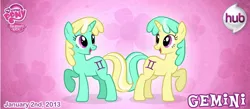 Size: 750x326 | Tagged: artist:patchwerk-kw, derpibooru import, gemini, horoscope, official, ponified, ponyscopes, safe, twins, zodiac