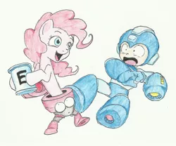 Size: 1265x1054 | Tagged: artist:joelashimself, crossover, derpibooru import, eddie, e-tank, megaman, pinkie pie, safe