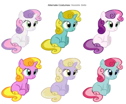 Size: 3600x3000 | Tagged: alternate costumes, artist:pika-robo, artist:stinkehund, derpibooru import, dinky hooves, g3, g3 to g4, generation leap, palette swap, recolor, safe, snowcatcher, sun glimmer, sunny daze, sweetie belle