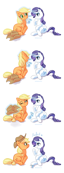 Size: 1000x2708 | Tagged: safe, artist:tahliadenae, derpibooru import, applejack, rarity, female, lesbian, makeup, rarijack, shipping