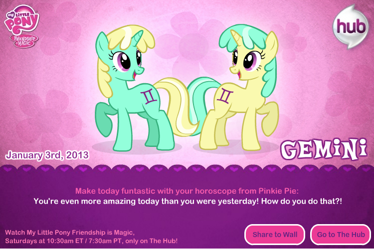 Size: 750x500 | Tagged: derpibooru import, gemini, hasbro, horoscope, official, ponified, ponyscopes, safe, text, twins, zodiac