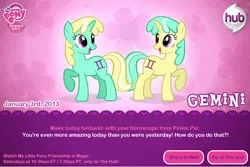 Size: 750x500 | Tagged: derpibooru import, gemini, hasbro, horoscope, official, ponified, ponyscopes, safe, text, twins, zodiac