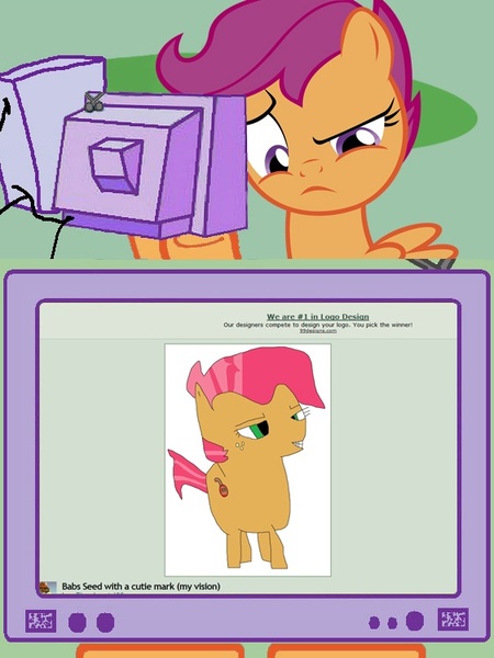 Size: 562x750 | Tagged: artist:thrashmetal92, babs seed, cutie mark, derpibooru import, deviantart, exploitable meme, meme, safe, scootaloo, tv meme