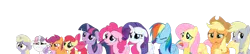 Size: 1280x276 | Tagged: safe, derpibooru import, editor:i-shooped-a-pwny, apple bloom, applejack, derpy hooves, dinky hooves, fluttershy, pinkie pie, rainbow dash, rarity, scootaloo, sweetie belle, twilight sparkle, pegasus, pony, cutie mark crusaders, feels, female, mane six, mare, simple background, transparent background, vector