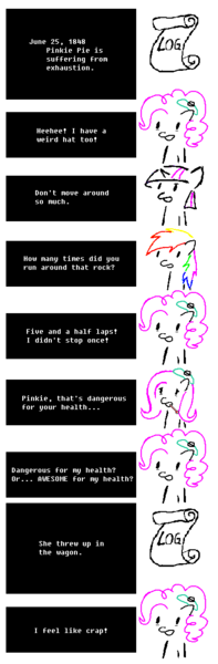 Size: 400x1221 | Tagged: safe, artist:ozzyg, derpibooru import, fluttershy, pinkie pie, rainbow dash, twilight sparkle, earth pony, pony, unicorn, comic, female, implied vomit, mare, oregon trail, pony trail, sick