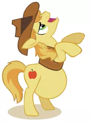 Size: 609x814 | Tagged: safe, derpibooru import, braeburn, earth pony, pony, bipedal, explicit comments, male, male pregnancy, open mouth, pregnant, pregnant edit, rearing, show accurate, smiling, solo, thread, wtf