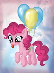 Size: 2300x3101 | Tagged: safe, artist:rainbowspine, derpibooru import, pinkie pie, earth pony, pony, :p, balloon, blushing, cute, diapinkes, female, high res, mare, silly, silly pony, solo, then watch her balloons lift her up to the sky, tongue out