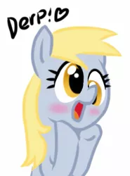 Size: 389x525 | Tagged: safe, artist:very-very-valuable, derpibooru import, derpy hooves, pegasus, pony, blushing, cute, derp, female, happy, mare