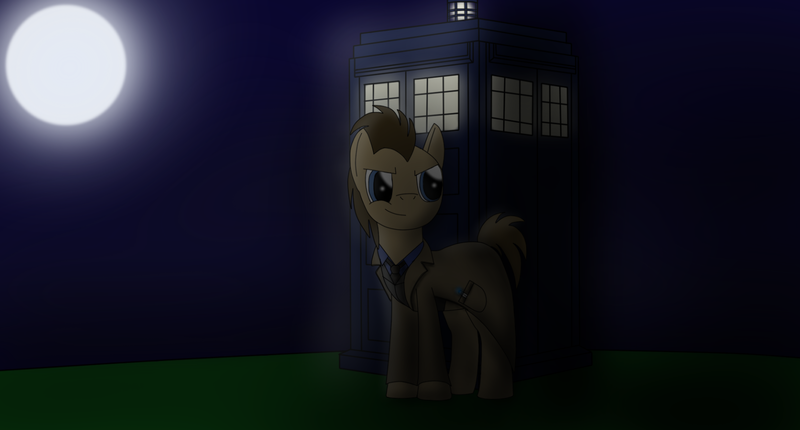 Size: 1598x858 | Tagged: artist:captainlackwit, derpibooru import, doctor who, doctor whooves, moon, safe, sonic screwdriver, tardis, tenth doctor, time turner