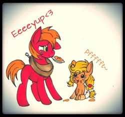 Size: 721x679 | Tagged: safe, derpibooru import, applejack, big macintosh, earth pony, pony, ask lying applejack, ask, baby, babyjack, diaper, female, filly, filly applejack, male, simple background, stallion, teenage big macintosh, teenager, white background, younger