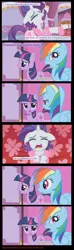 Size: 748x2516 | Tagged: alternate scenario, bathrobe, clothes, comic, derpibooru import, edit, edited screencap, eyes closed, marshmelodrama, rainbow dash, rarity, robe, safe, screencap, screencap comic, slippers, suited for success, twilight sparkle