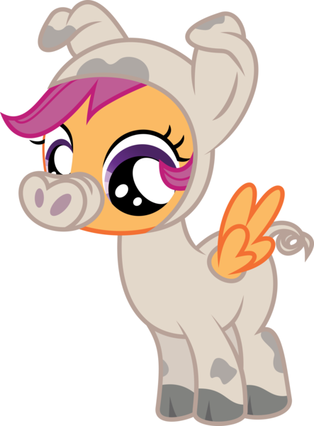 Size: 7127x9657 | Tagged: absurd resolution, animal costume, artist:deadparrot22, clothes, costume, cute, derpibooru import, one bad apple, pig, pig costume, safe, scootaloo, simple background, solo, transparent background, vector