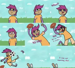 Size: 1640x1488 | Tagged: ask, comic, derpibooru import, football, humanized, prosthetics, safe, scootaloo, some days chicken