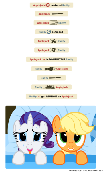 Size: 720x1200 | Tagged: suggestive, artist:navitaserussirus, derpibooru import, applejack, rarity, aftersex, female, implied rarijack, implied shipping, lesbian, rarijack, shipping, sweat, team fortress 2