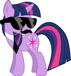 Size: 881x950 | Tagged: artist:l0gun, derpibooru import, moustache, necktie, safe, sunglasses, twilight sparkle