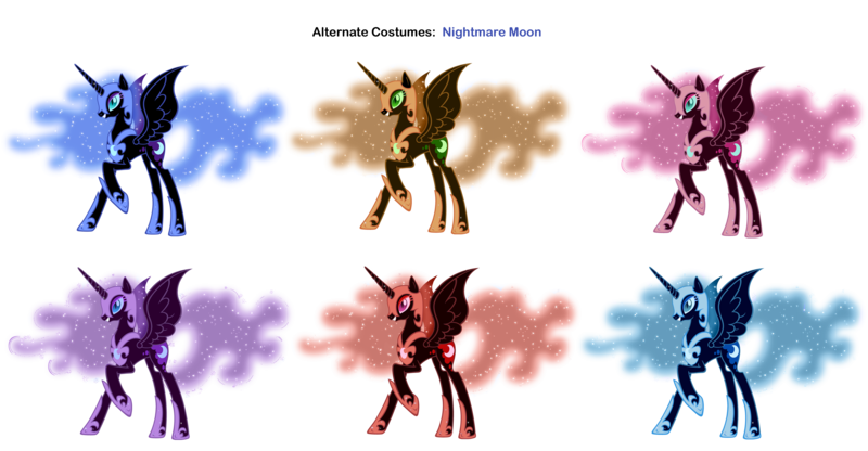 Size: 5000x2600 | Tagged: safe, artist:moongazeponies, artist:pika-robo, derpibooru import, nightmare moon, alicorn, pony, alternate costumes, elements of harmony, ethereal mane, female, helmet, hoof shoes, mare, palette swap, peytral, recolor, simple background, starry mane, transparent background, vector