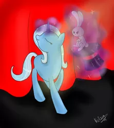 Size: 738x830 | Tagged: angel bunny, artist:winterxbreeze, bunny out of the hat, derpibooru import, hat, magic trick, safe, stage, top hat, trixie