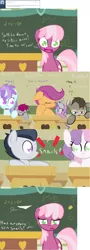 Size: 1280x3570 | Tagged: 2+2=fish, artist:kryptchild, ask glitter shell, chalkboard, cheerilee, derpibooru import, diamond tiara, fish, liza doolots, oc, oc:kryptfoal, oc:marble patches, petunia, pluto, ponyville schoolhouse, portal (valve), rumble, safe, school, scootaloo, space core, sweetie belle, the fairly oddparents, tootsie flute